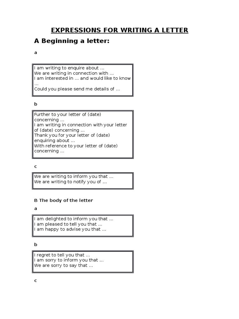 Letter Writing Expressions Guide | PDF