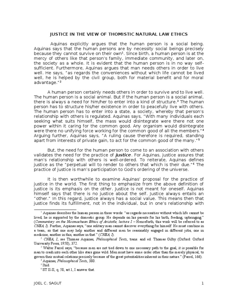 Justice in the View of Thomistic Natural Law Ethics | Thomas Aquinas