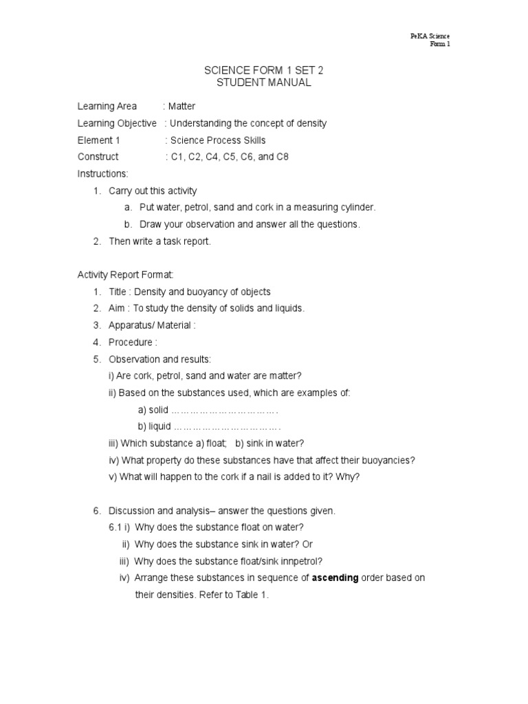 Science Form 1 Set 2 Student Manual | PDF | Business