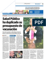 MSP Ha Duplicado Su Presupuesto de Vacunación. (Vía Periódico El Día)