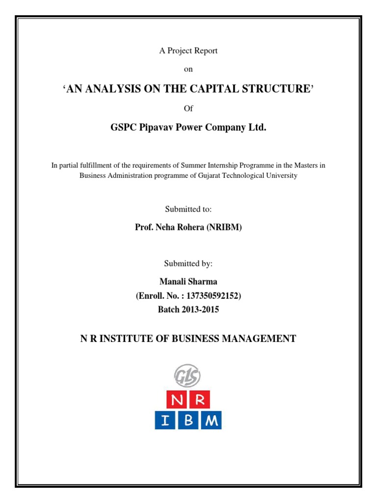 Report On Capital Structure | PDF | Capital Structure | Financial Capital
