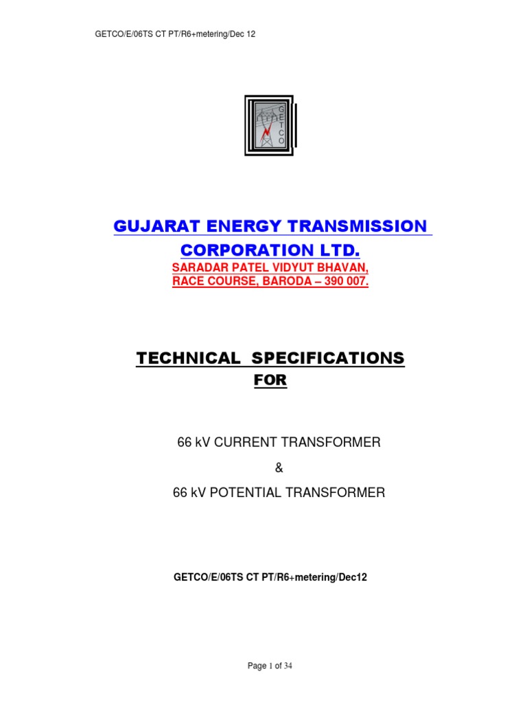 66 kV Current and Potential Transformer Specs | PDF | Transformer ...