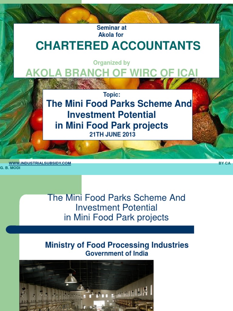 Mini Food Parks Scheme PDF Subsidy Economies
