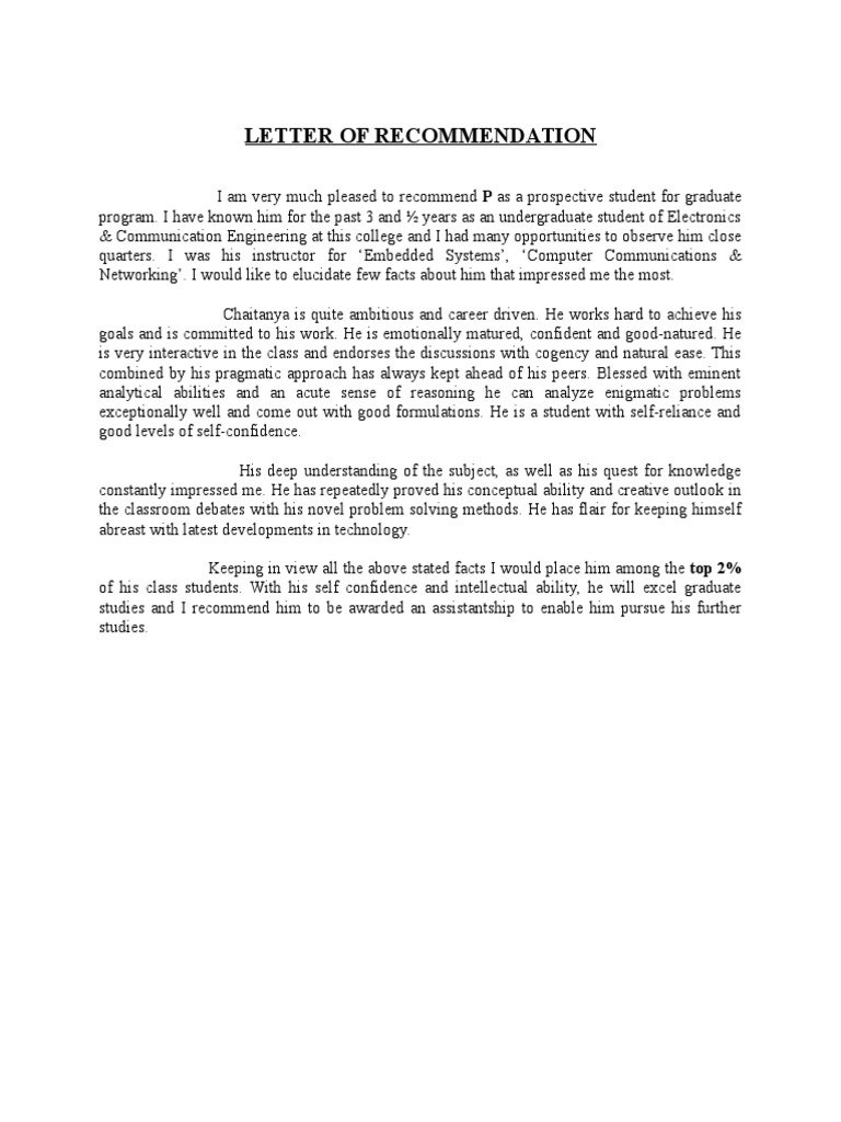 Letter Of Recommendation For Student 18 Printable Recommendation