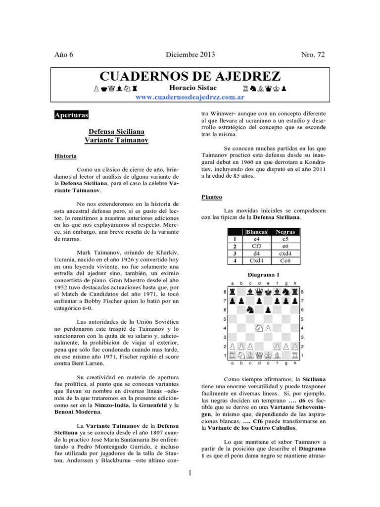 Defensa Siciliana: Variante Taimanov | PDF | Aperturas de ajedrez ...