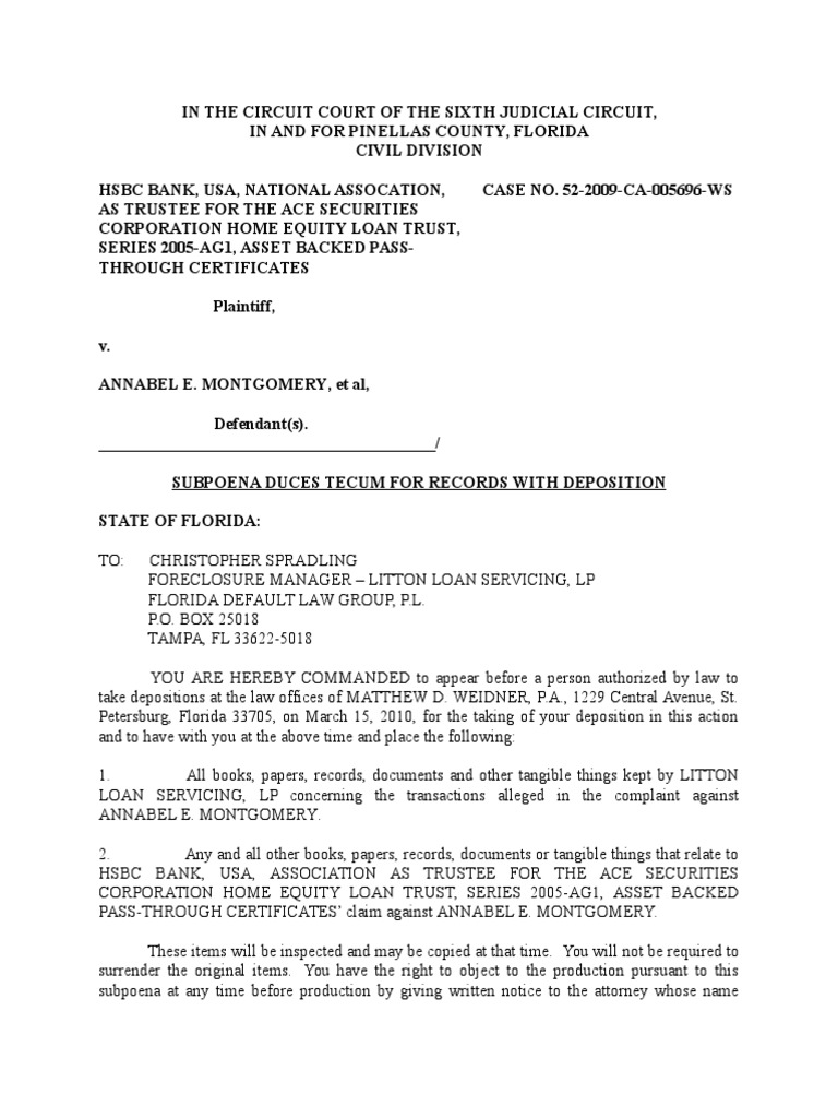 SubpoenaHSBC Montgomery PDF Subpoena Duces Tecum Virginia Circuit