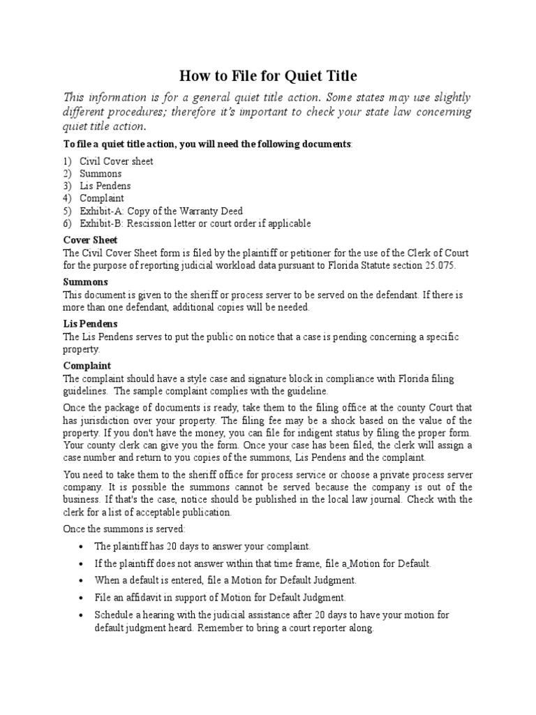 How to File for Quiet Title Complaint Legal Concepts