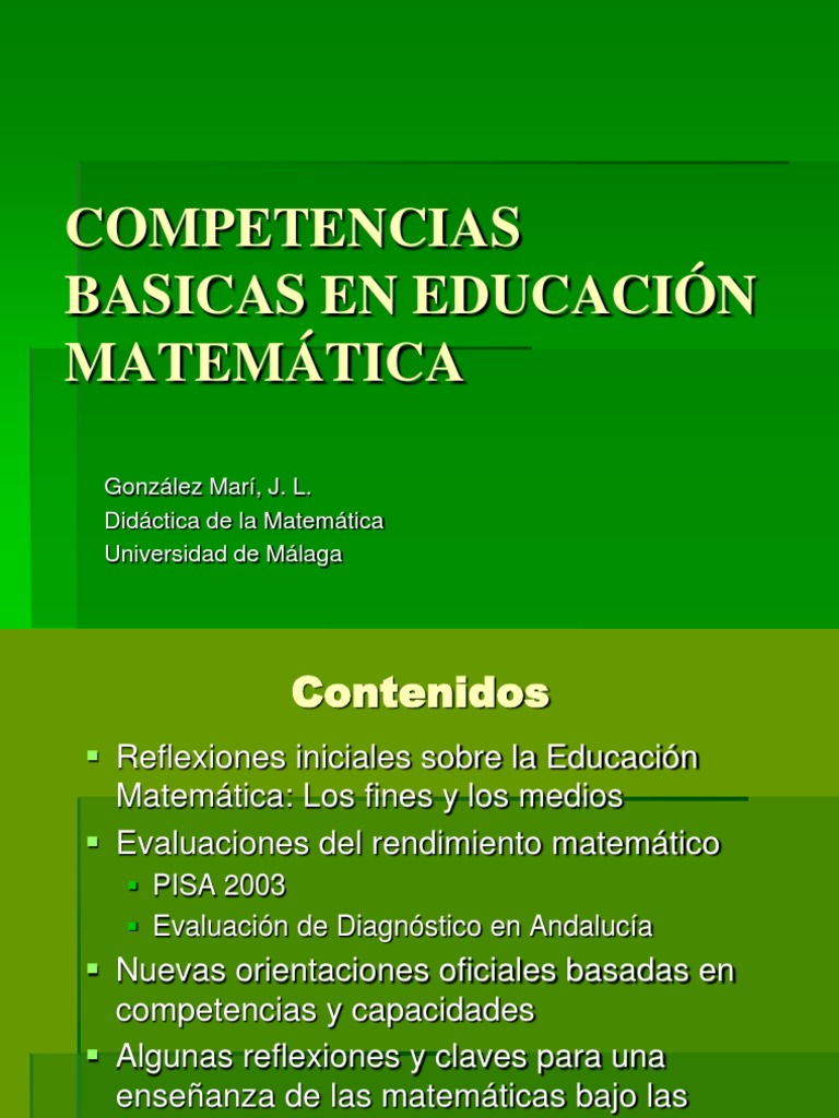 Competencias Básicas en Educación Matemática | PDF | Enseñanza de ...