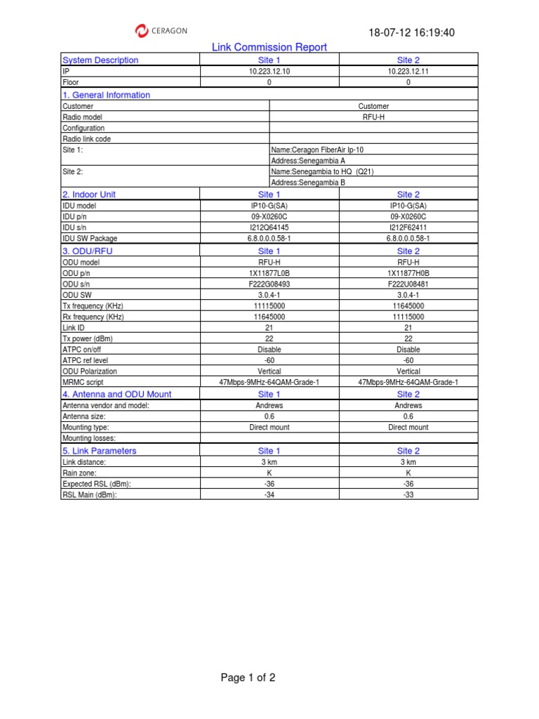 Link Commission Report: System Description Site 1 Site 2 | PDF