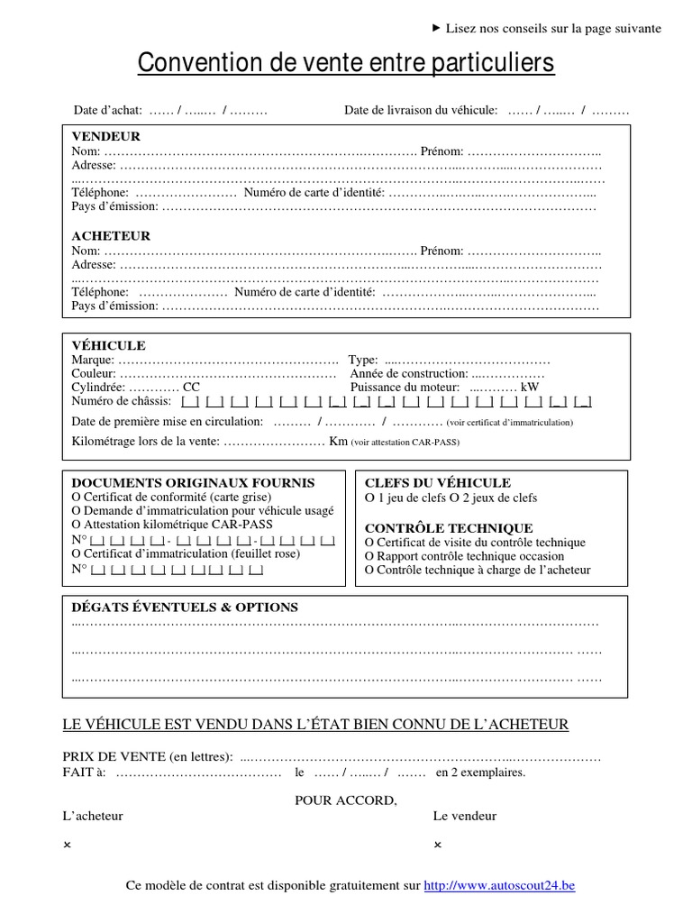 Promesse De Vente Voiture Entre Particulier Pdf