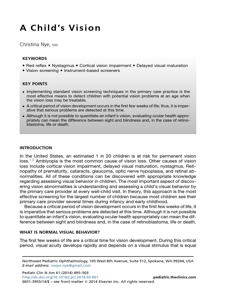 Pediatr Clin Na 2014 Jun 61 (3) 495 | PDF | Visual Impairment | Human Eye