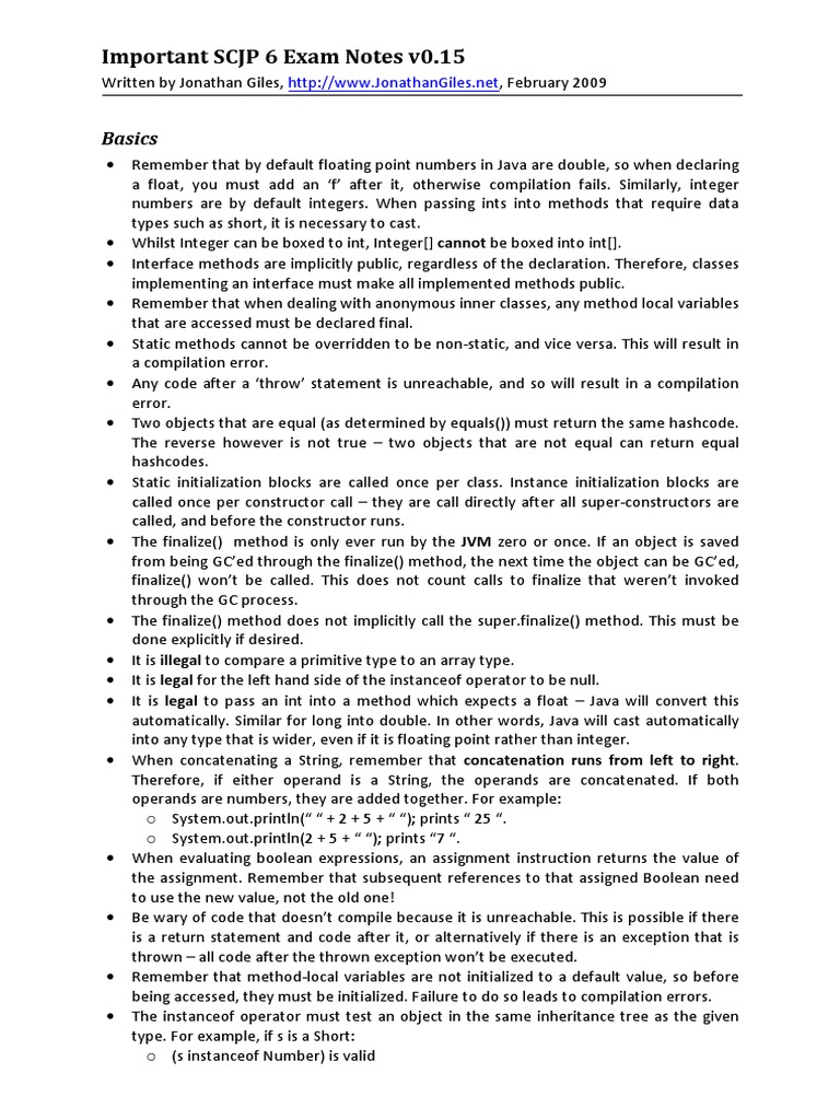 SCJP 6 Notes Jonathangiles PDF | PDF | Class (Computer Programming ...