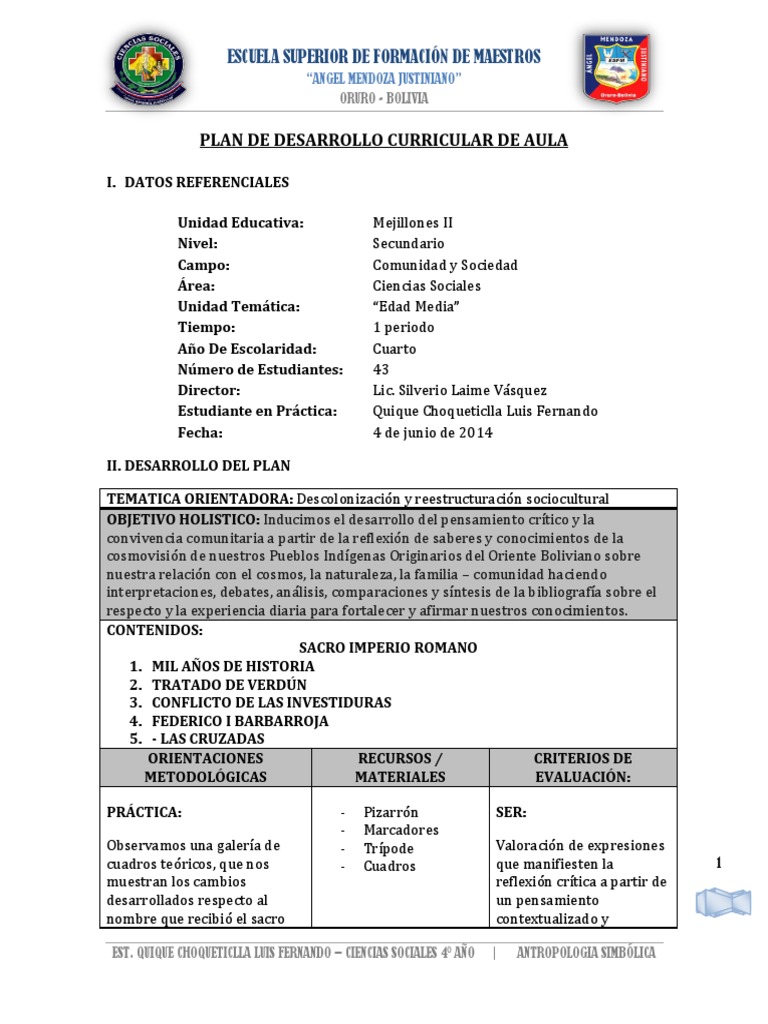 PLAN DE DESARROLLO CURRICULAR DE AULA Luis | PDF | Santo Imperio Romano ...