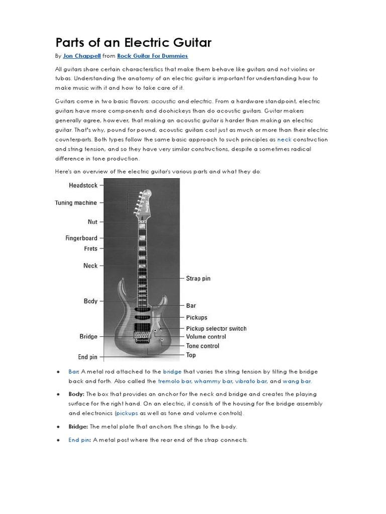 Parts of An Electric Guitar Jon Chappell Rock Guitar For Dummies PDF