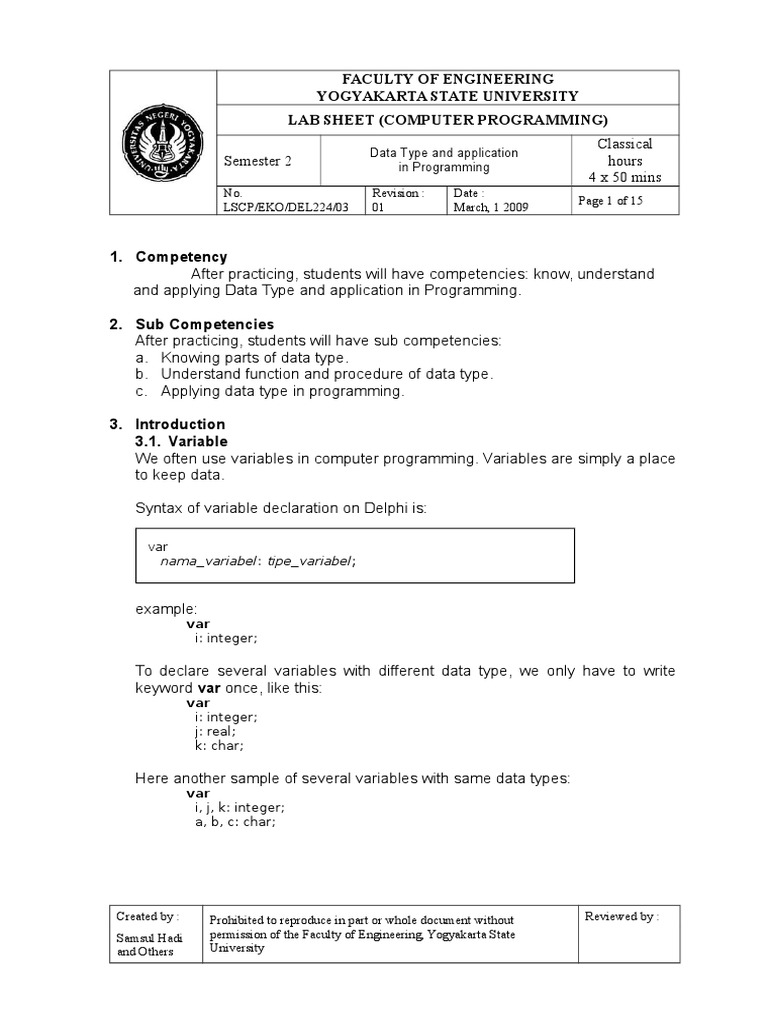 Faculty of Engineering Yogyakarta State University Lab Sheet (Computer ...