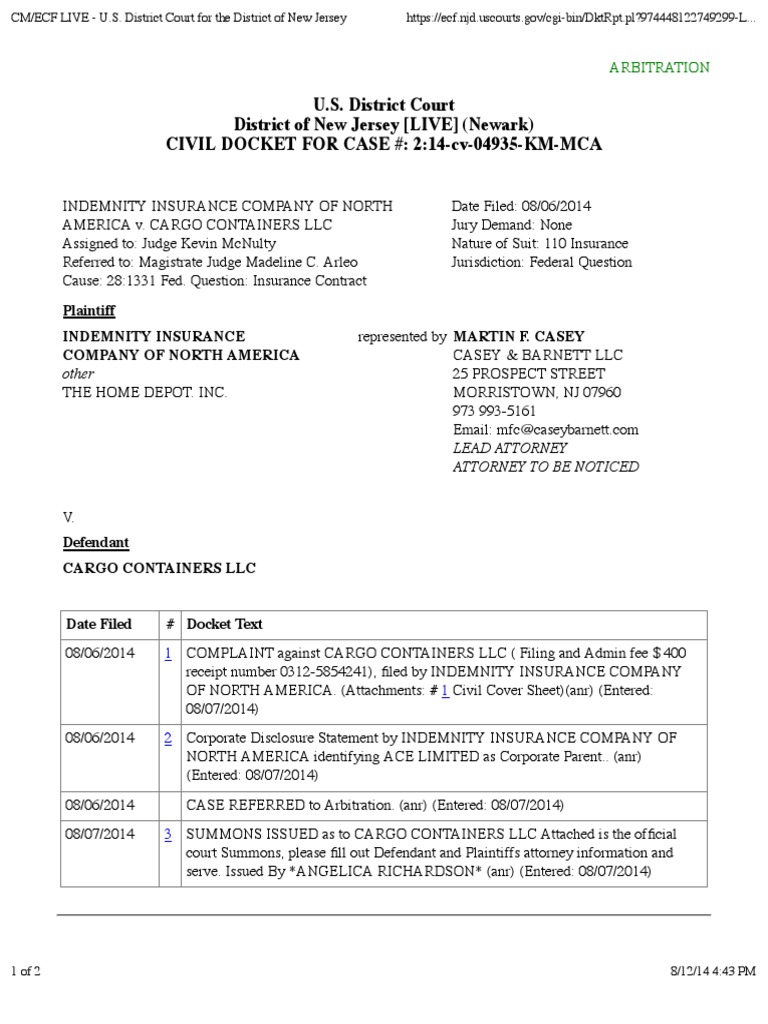 INDEMNITY INSURANCE COMPANY OF NORTH AMERICA v. CARGO CONTAINERS LLC ...