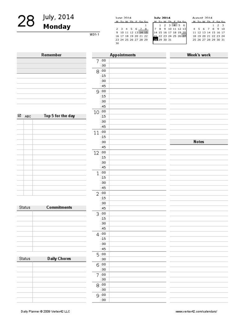 Printable Daily Planner Macros New PDF Calendar Workweek And Weekend