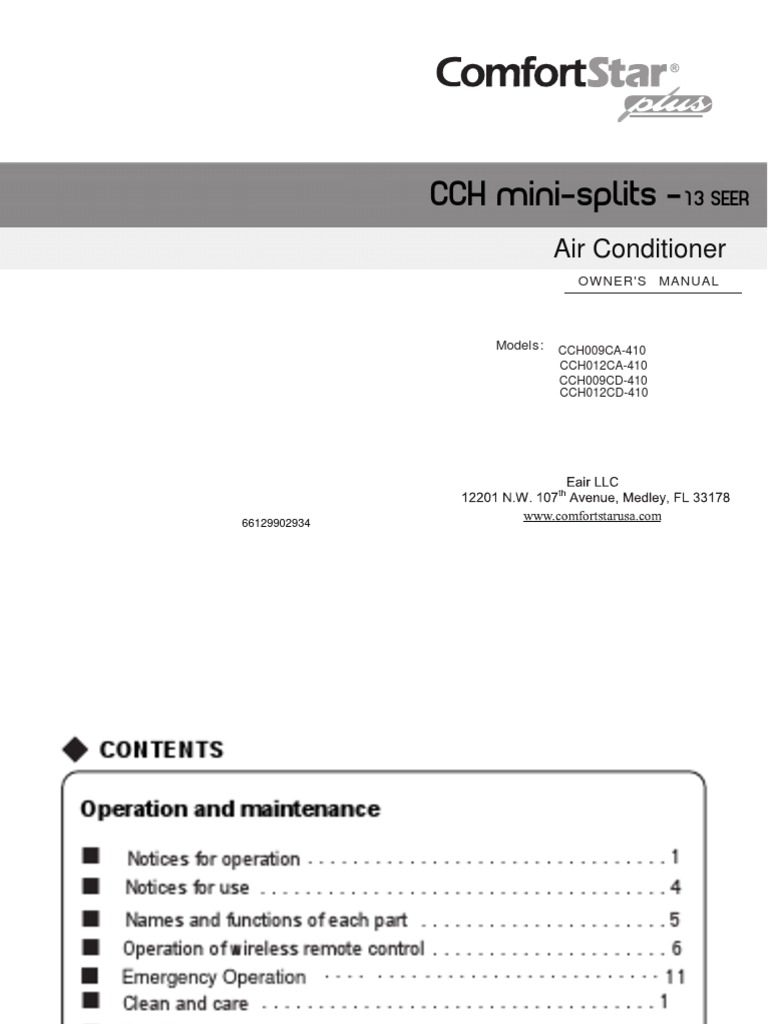 Comfort Star Air Conditioner Manual