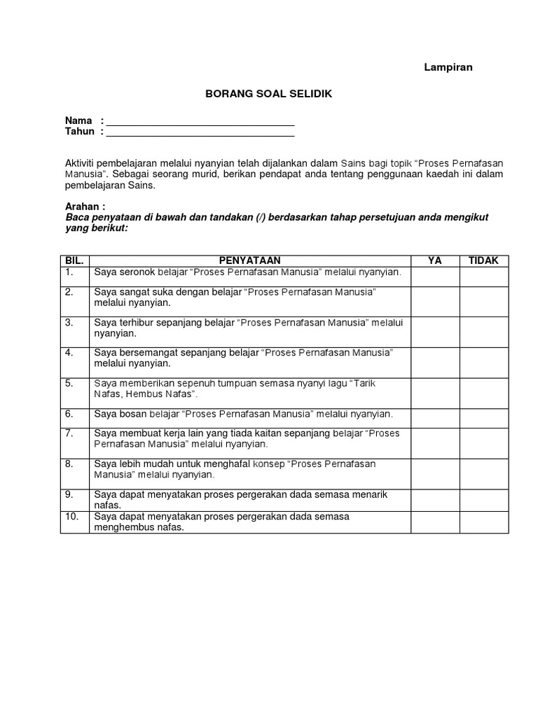 Contoh Soal Selidik Kajian Tindakan Pdf