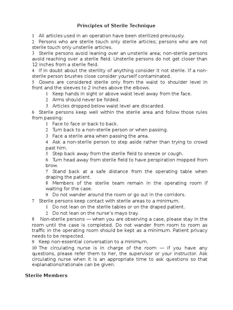 Principles of sterile technique pdf anesthesiologist surgery