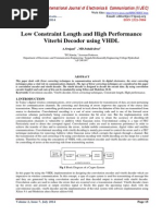 Low Constraint Length and High Performance Viterbi Decoder Using VHDL