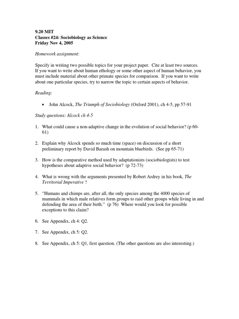 Sociobiology Project Topics and Reading Guide | PDF
