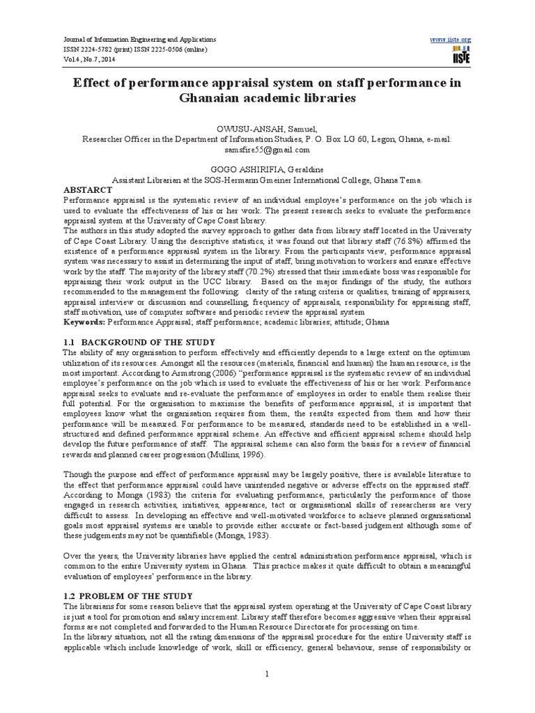 Effect of Performance Appraisal System On Staff Performance in | PDF ...