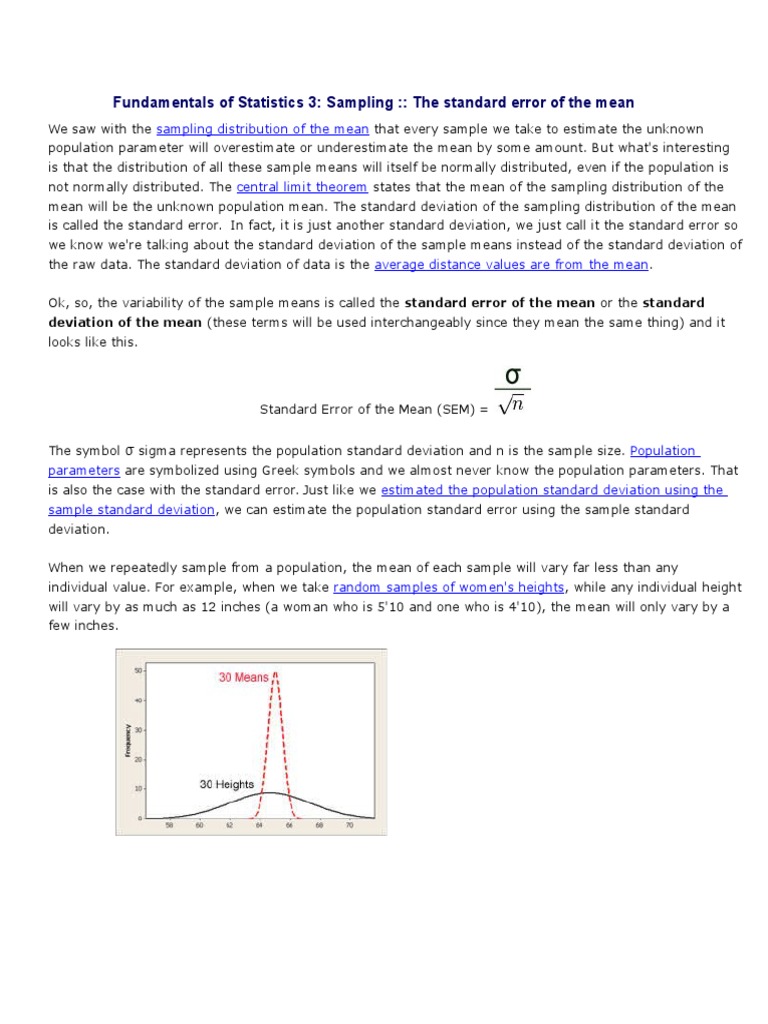 Standard Error of the Mean Explained | PDF | Standard Error | Errors ...