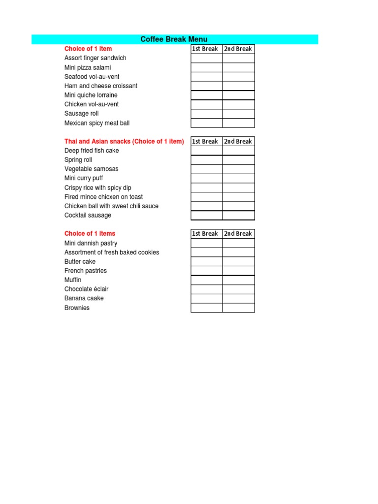 Coffee Break Menu Options | PDF