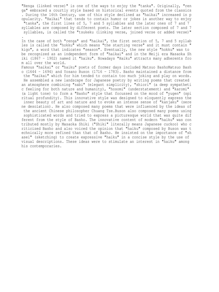 Evolution of Renga to Haiku Poetry | PDF