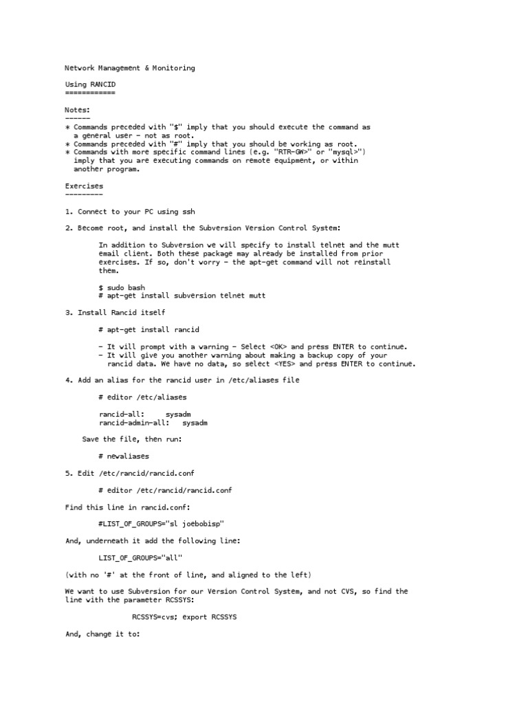 Network Management & Monitoring Using RANCID | PDF | Advanced Packaging ...