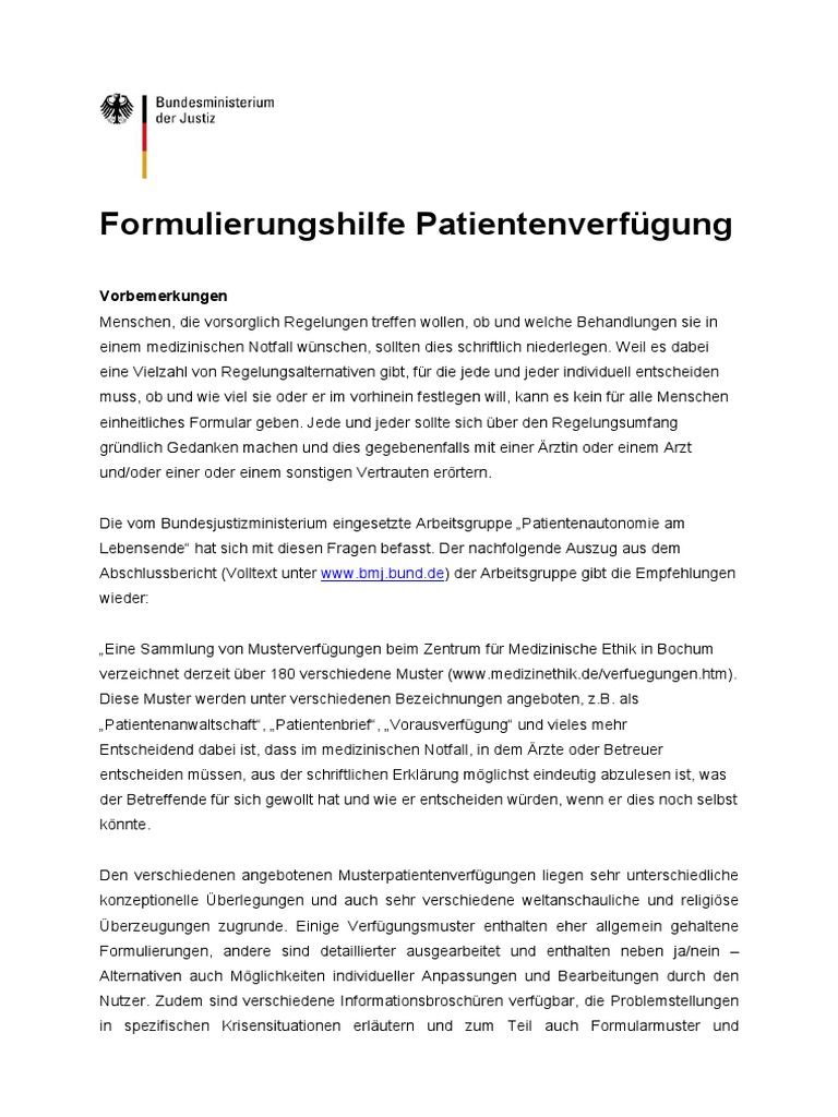 Patientenverfügung Formulierungshilfe