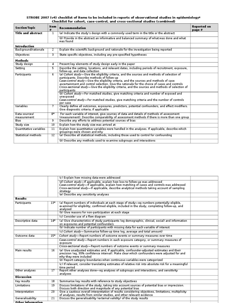 STROBE Checklist for Observational Studies | PDF | Cohort Study ...
