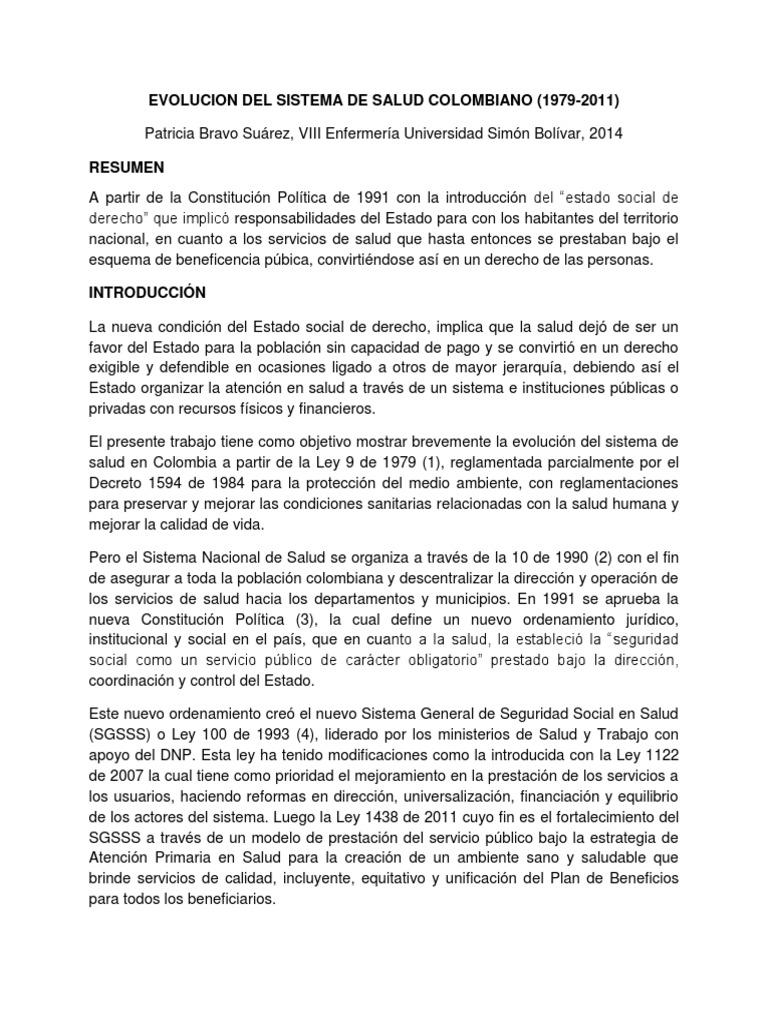 Evolucion Del Sistema de Salud Colombiano | PDF | Sistema de salud ...