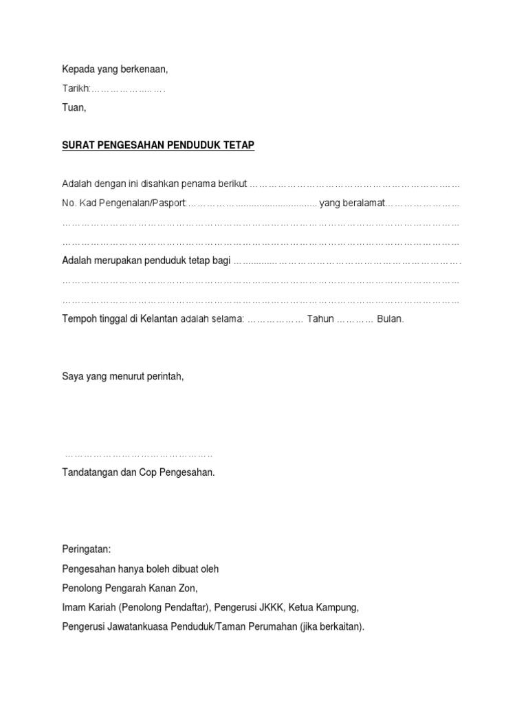 Surat Bermastautin