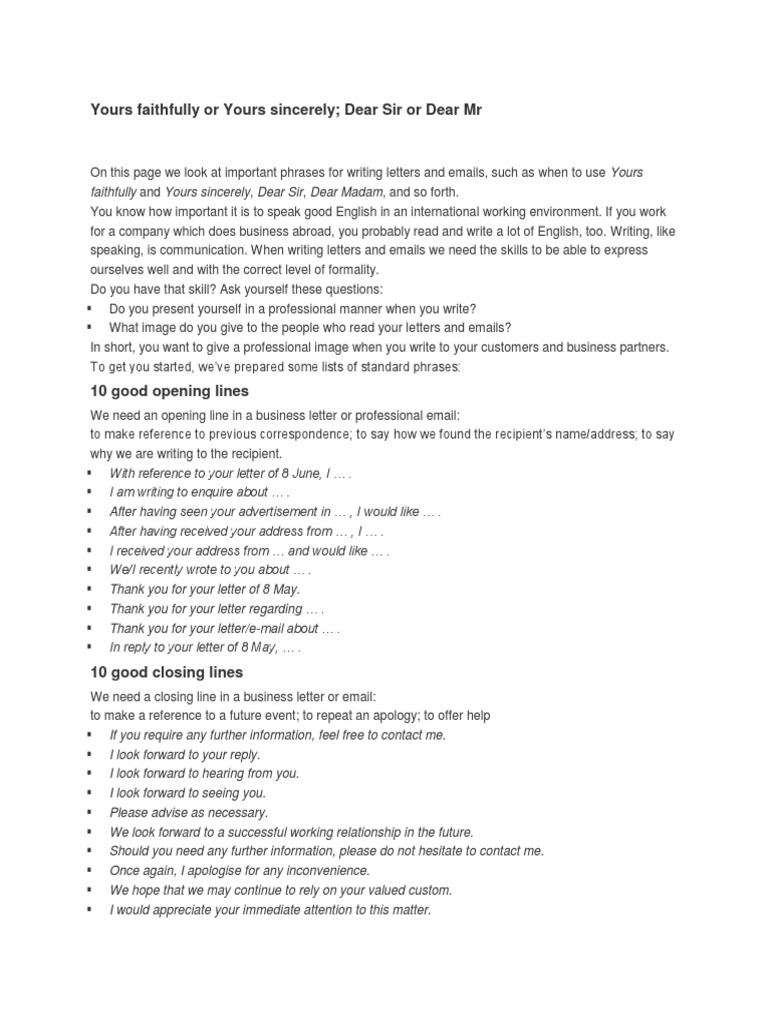 Yours Faithfully or Yours Sincerely PDF Communication