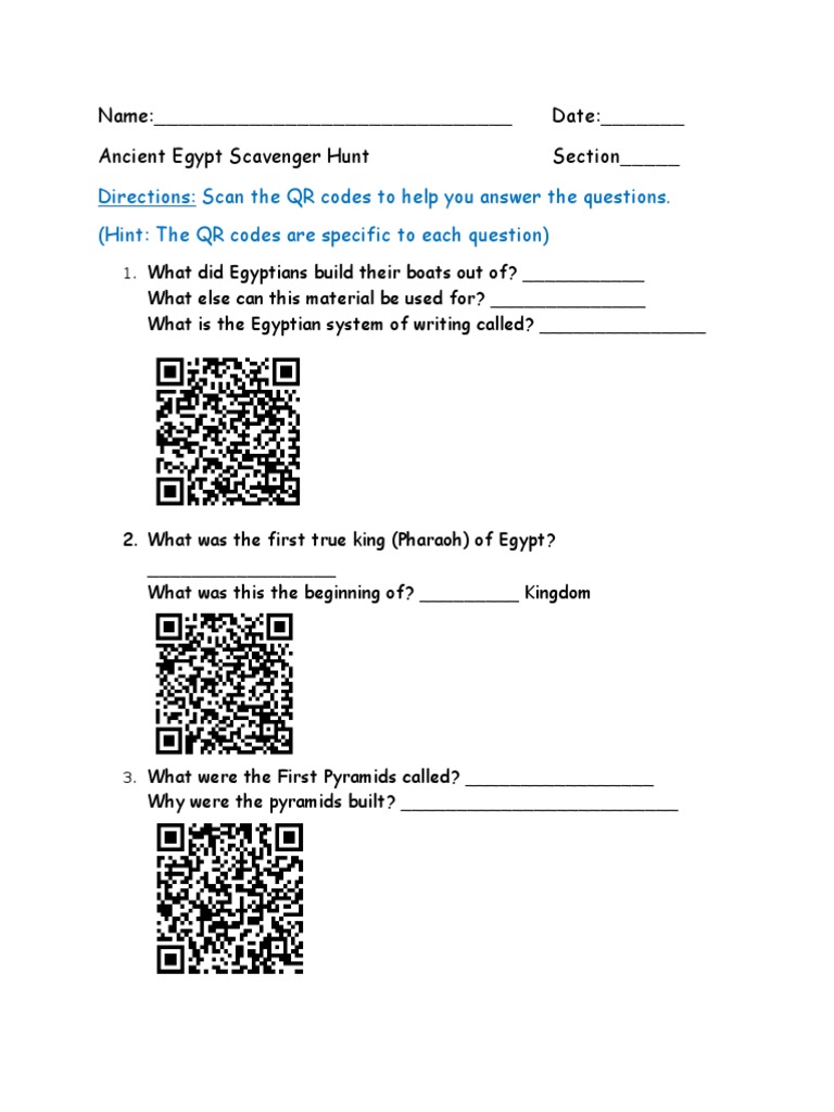 Ancient Egypt Scavenger Hunt | PDF