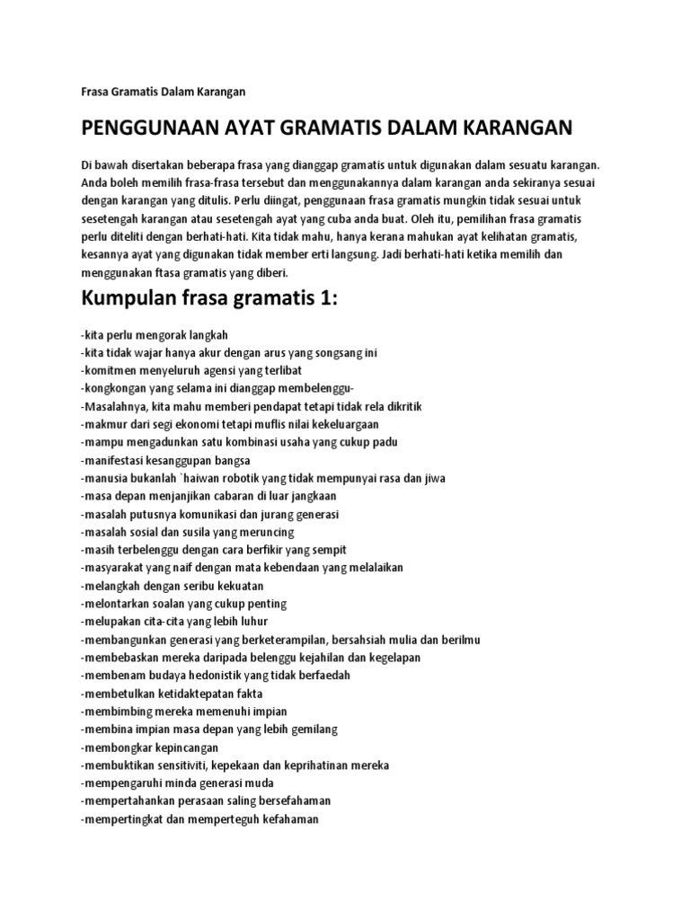 Frasa Gramatis Dalam Karangan