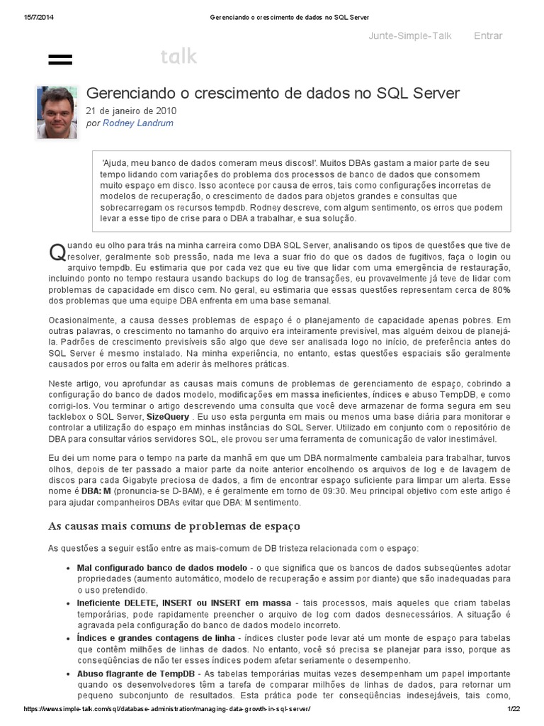Gerenciando o Crescimento de Dados No SQL Server | PDF | Microsoft SQL ...