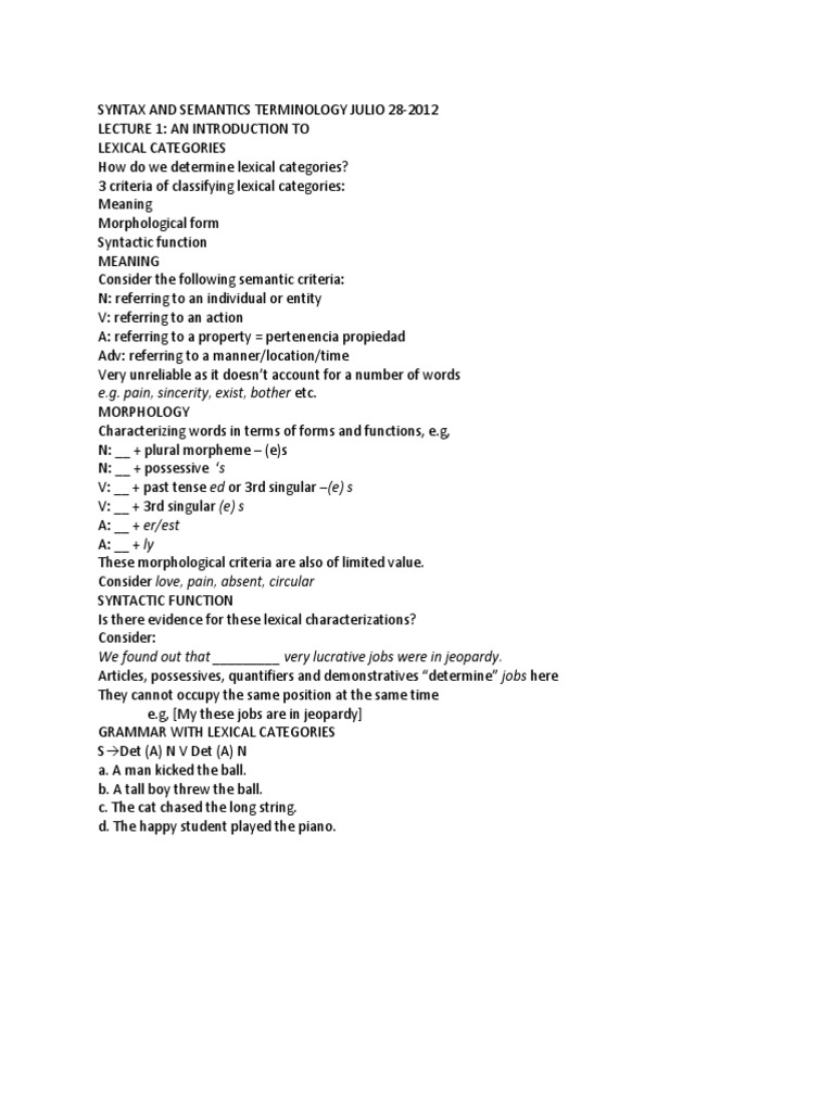 Syntax and Semantics Clase 2 | PDF | Language Arts & Discipline