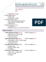 Photography Price List