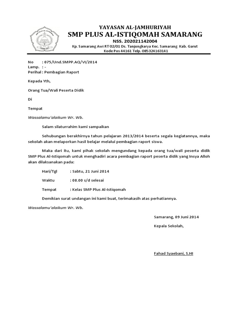 Undangan Pembagian Raport