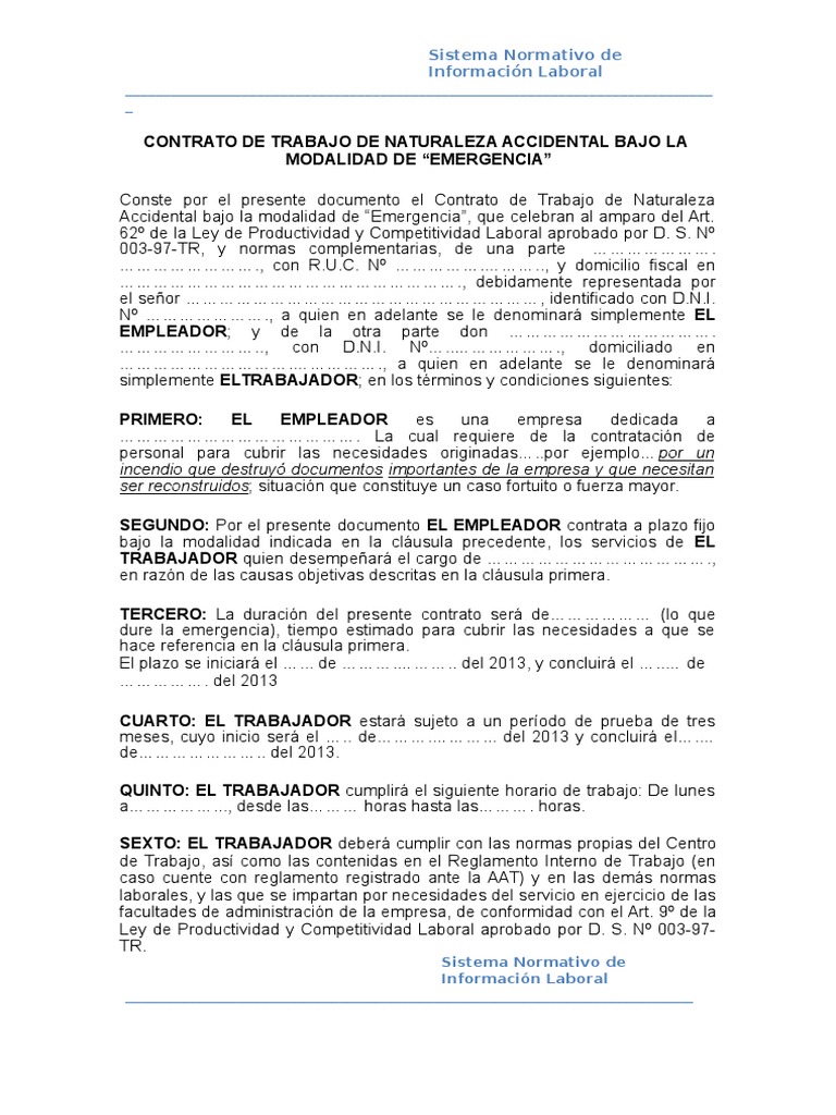 Contrato Accidental Emergencia | PDF | Derecho laboral | Gobierno