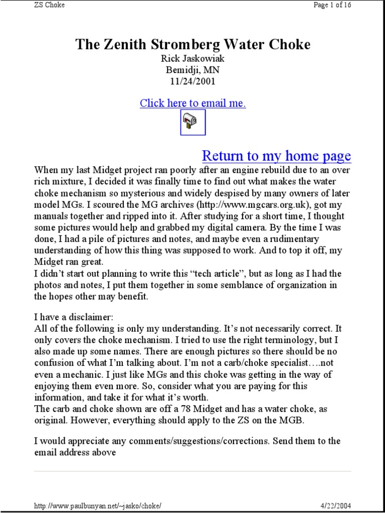 Zenith Stromberg Carburetor MGB Auto Choke PDF Carburetor Piston
