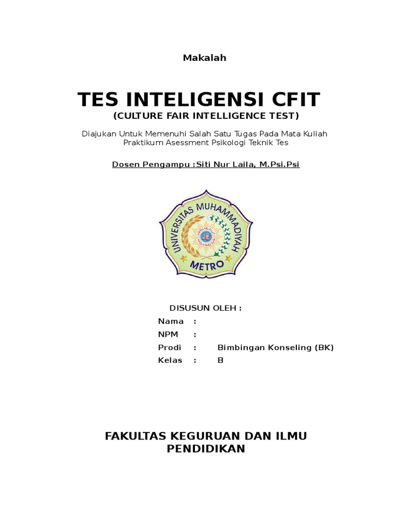 Contoh Soal Dan Jawaban Cfit Culture Fair Intelligence
