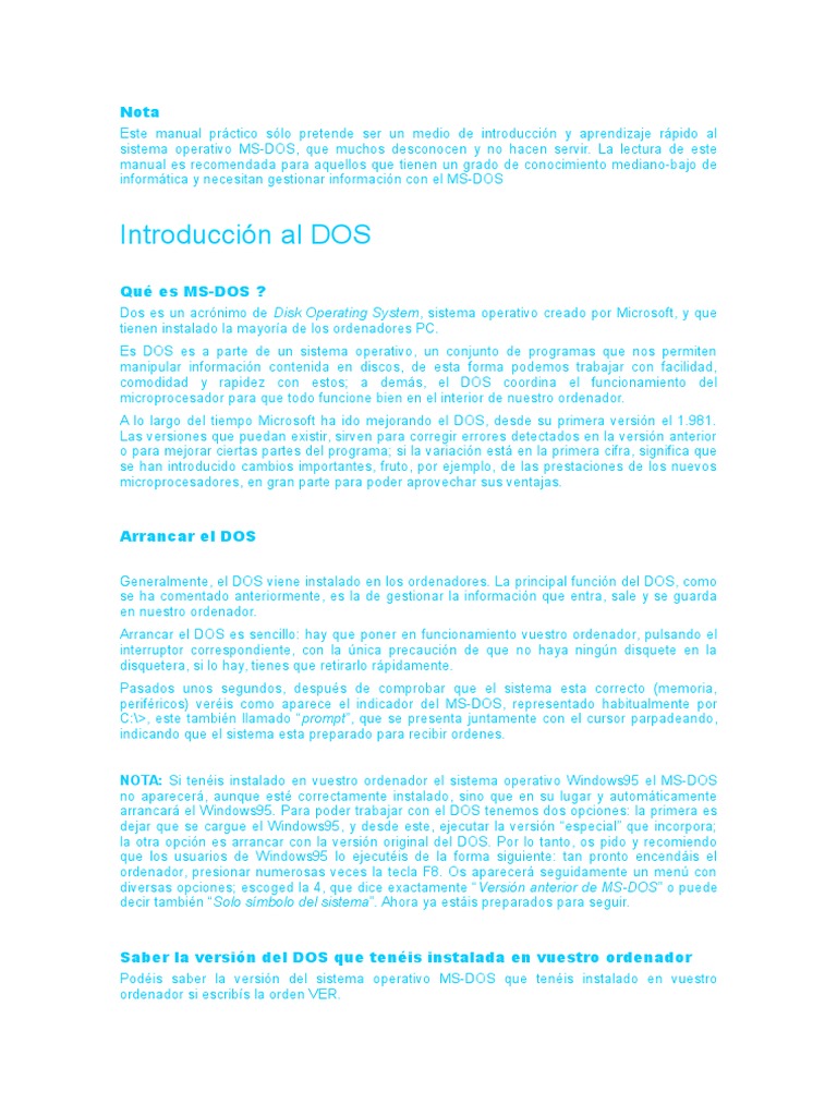 Guía Rápida para MS-DOS Básico | PDF | Dos | Archivo de computadora