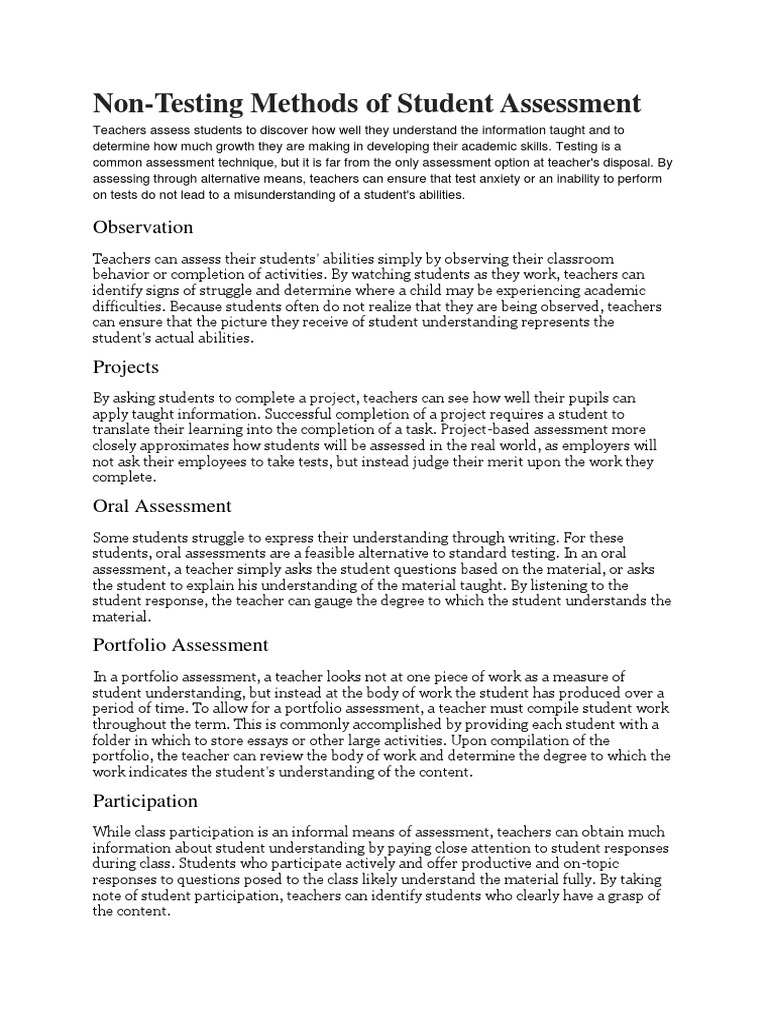 Test and Non Test Assessment PDF Educational Assessment Homework