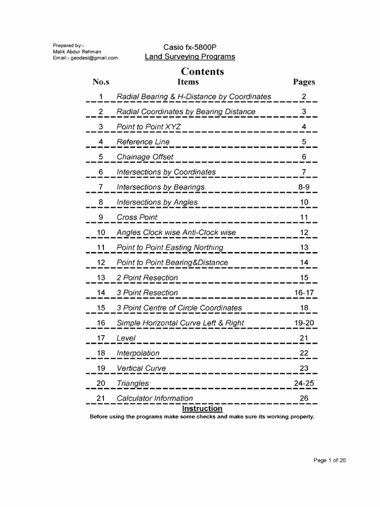 Casio fx 5800p surveying programs free