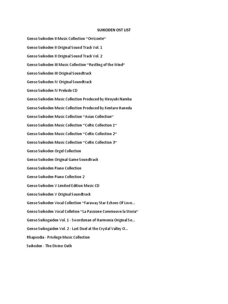 Suikoden Ost List