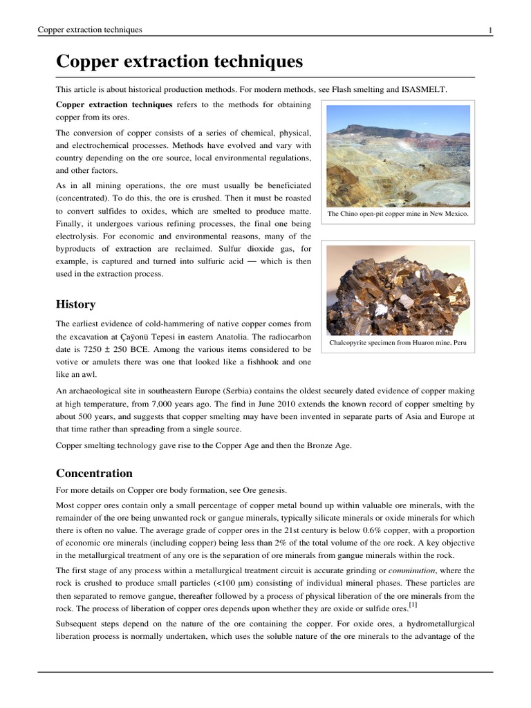 Copper Extraction Techniques Overview | PDF | Smelting | Industries